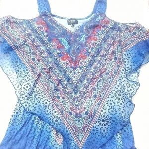 Petite Collection Tank Top w Scarve Overlay Red and Blue Sequins 4th of July